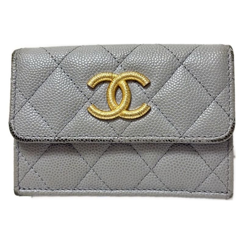 Chanel Trifold Wallet Matelasse Gray Gold Hardware / Coco Mark