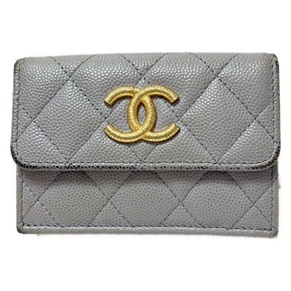 Chanel Trifold Wallet Matelasse Gray Gold Hardware / Coco Mark