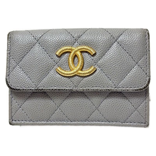 Chanel Trifold Wallet Matelasse Gray Gold Hardware / Coco Mark
