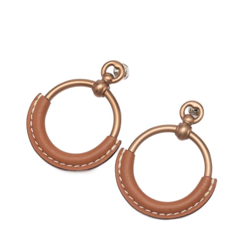 Hermes Loop Stud Brown Plated Leather Women Hermes