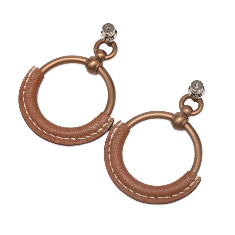 Hermes Loop Stud Brown Plated Leather Women Hermes