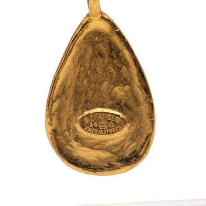 Chanel Vintage Coco Mark Teardrop Swing Gold Black Plated Stones Ladies Chanel