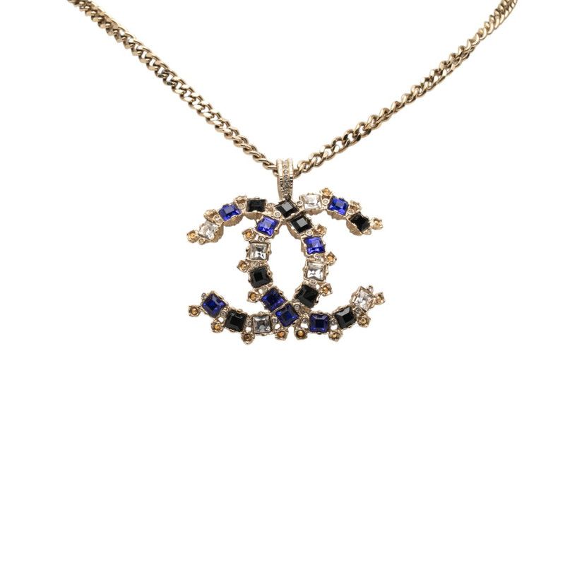 Chanel Coco Mark Gold Blue Multicolor Plated Rhinestone Ladies Chanel