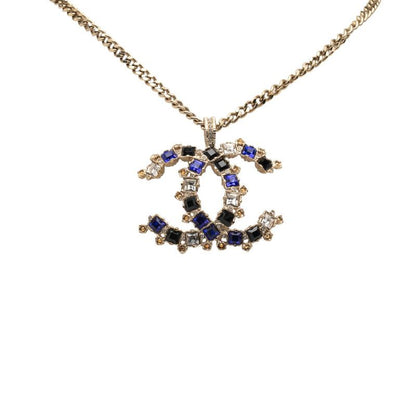 Chanel Coco Mark Gold Blue Multicolor Plated Rhinestone Ladies Chanel