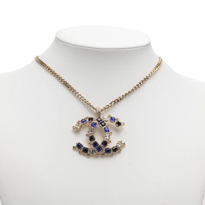 Chanel Coco Mark Gold Blue Multicolor Plated Rhinestone Ladies Chanel