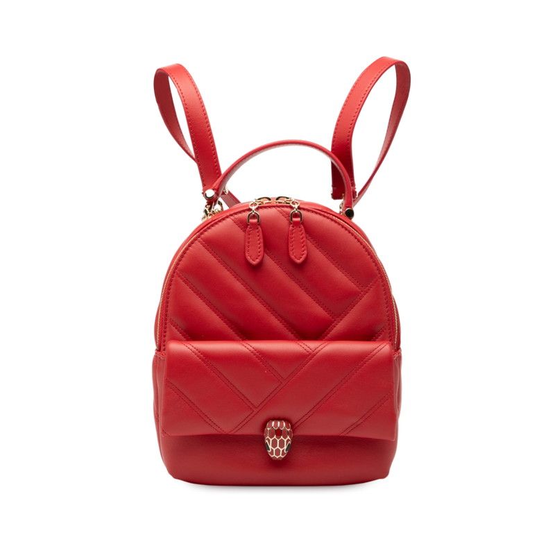 Bulgari Serpenti Forever Cabochon Backpack Red Leather Women Bvlgari