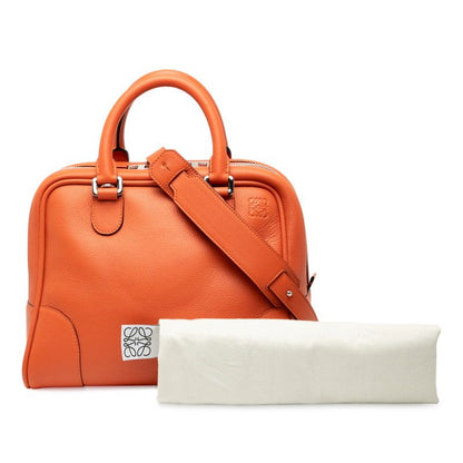 Loewe Anagram Logo Amazona 75 Medium Handbag Shoulder Bag 2WAY Orange Leather