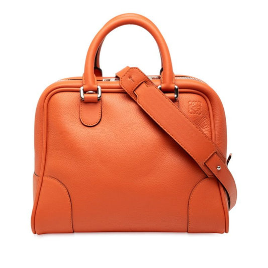 Loewe Anagram Logo Amazona 75 Medium Handbag Shoulder Bag 2WAY Orange Leather