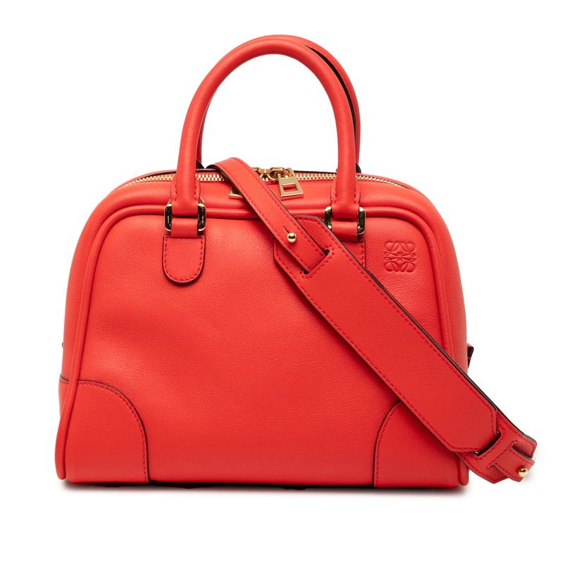 Loewe Anagram Logo Amazona 75 Small Handbag Shoulder Bag 2WAY Red Leather Women