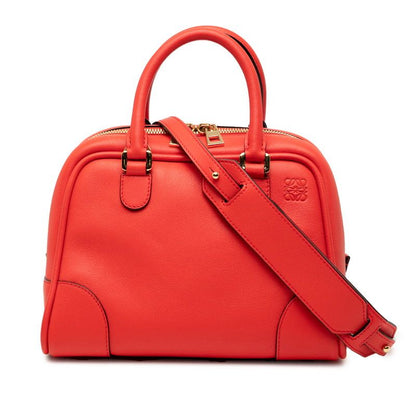 Loewe Anagram Logo Amazona 75 Small Handbag Shoulder Bag 2WAY Red Leather Women