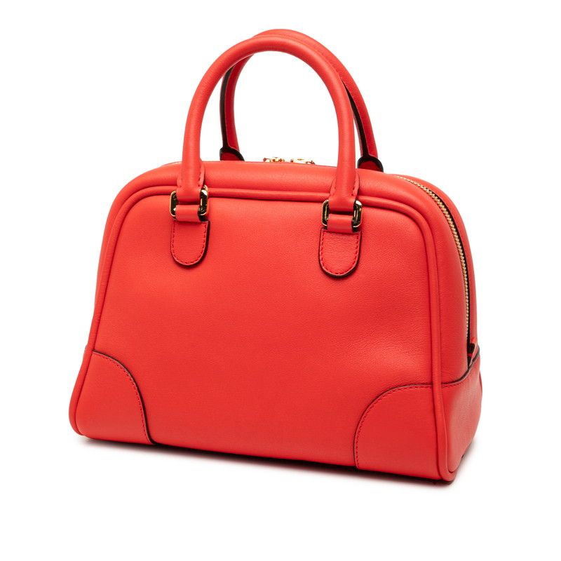 Loewe Anagram Logo Amazona 75 Small Handbag Shoulder Bag 2WAY Red Leather Women