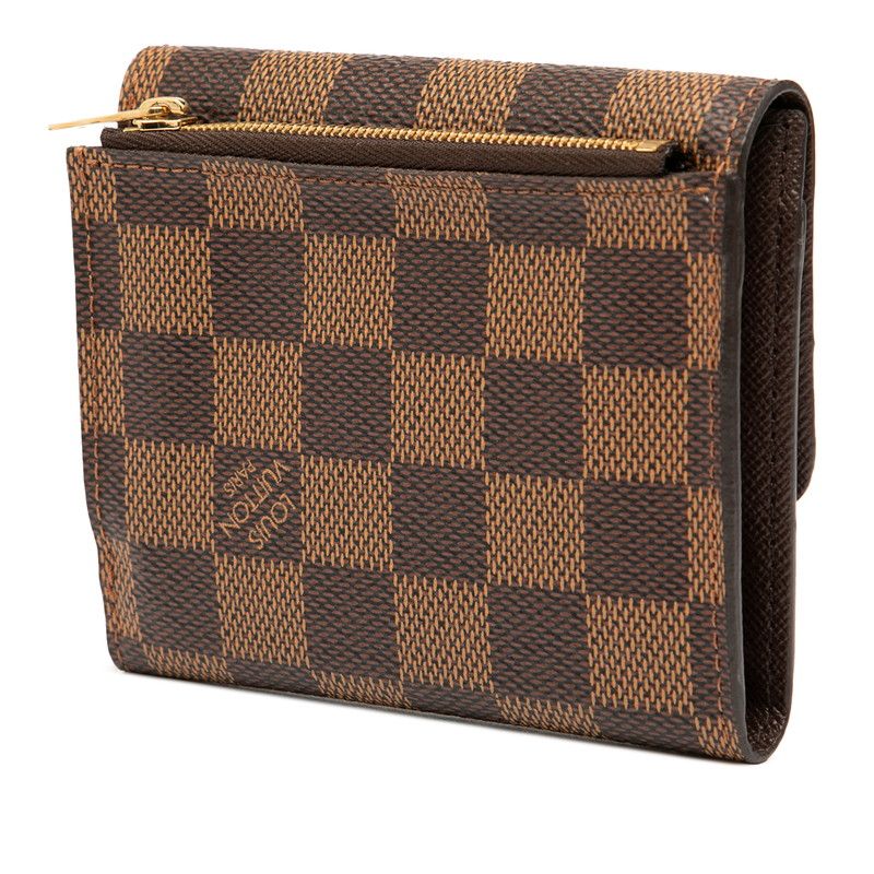 Louis Vuitton Damier Portefeuille Elise N61654 Brown PVC Leather Women Louis