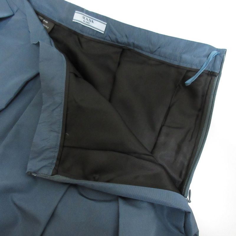 Prada 100% Silk Knee-Length Tucked Flared Skirt Size 44s Blue Women Used