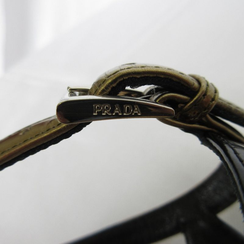 Prada Cross Strap Leather Sandals 36 23cm (9.06in) Gold Color Black Women's Used