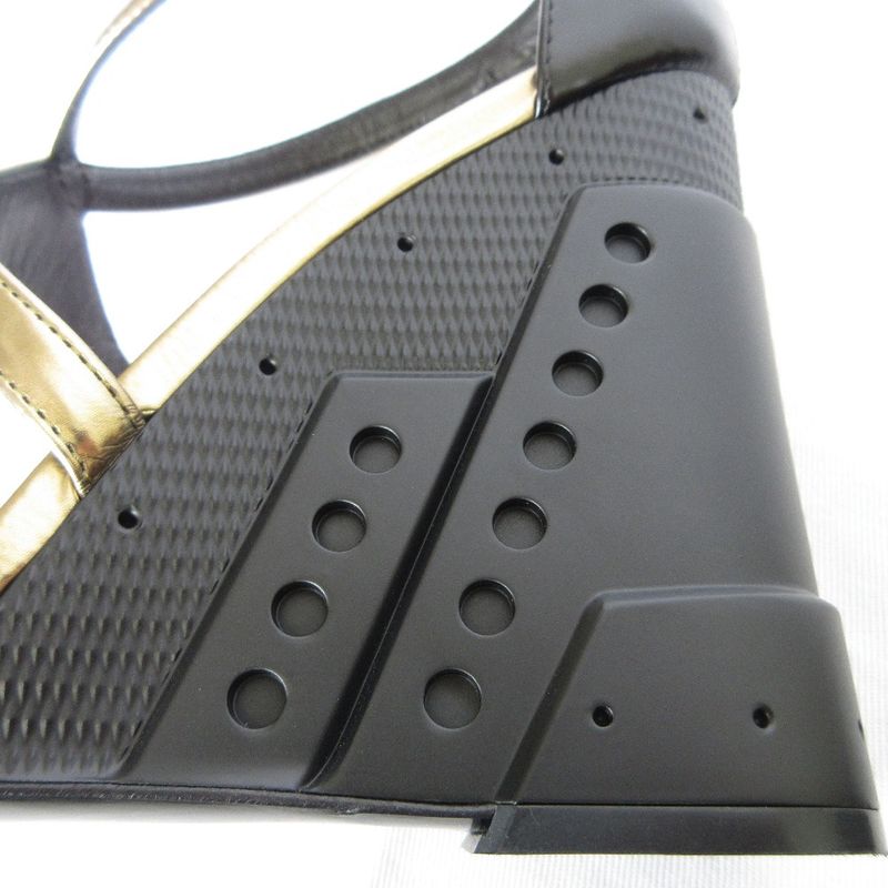 Prada Cross Strap Leather Sandals 36 23cm (9.06in) Gold Color Black Women's Used