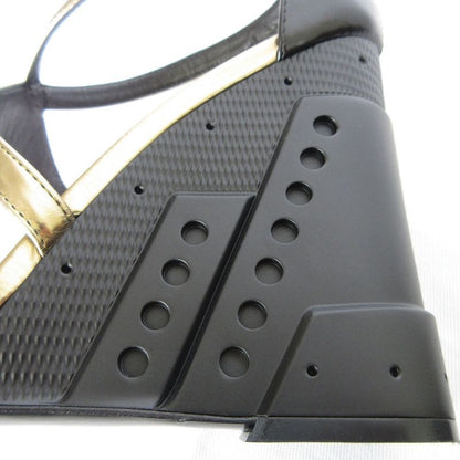 Prada Cross Strap Leather Sandals 36 23cm (9.06in) Gold Color Black Women's Used