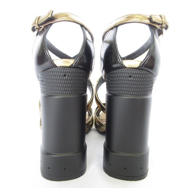 Prada Cross Strap Leather Sandals 36 23cm (9.06in) Gold Color Black Women's Used