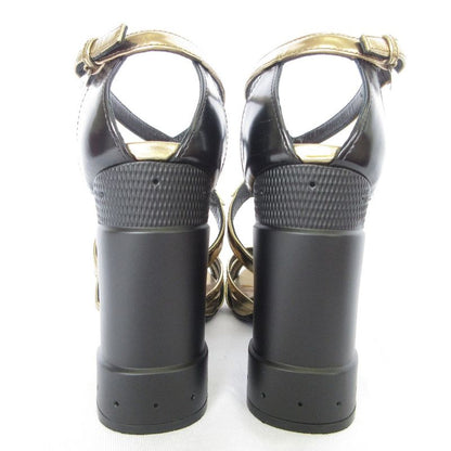 Prada Cross Strap Leather Sandals 36 23cm (9.06in) Gold Color Black Women's Used