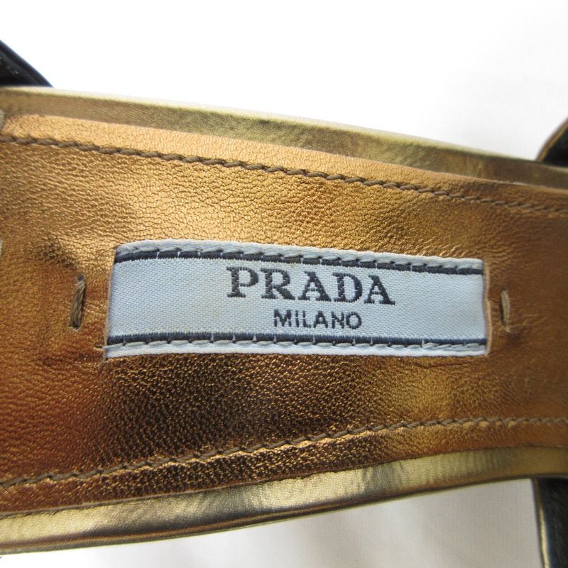 Prada Cross Strap Leather Sandals 36 23cm (9.06in) Gold Color Black Women's Used