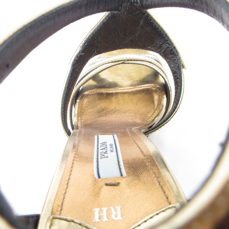 Prada Cross Strap Leather Sandals 36 23cm (9.06in) Gold Color Black Women's Used