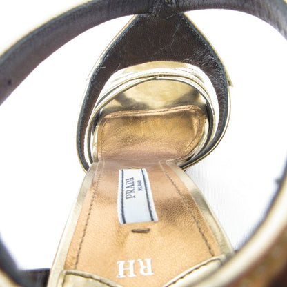 Prada Cross Strap Leather Sandals 36 23cm (9.06in) Gold Color Black Women's Used