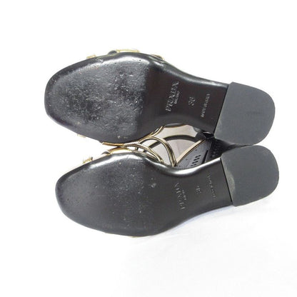 Prada Cross Strap Leather Sandals 36 23cm (9.06in) Gold Color Black Women's Used