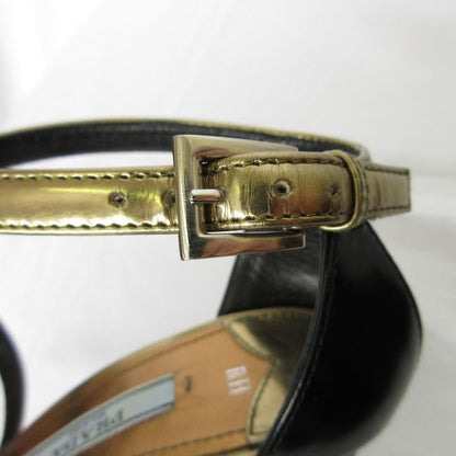 Prada Cross Strap Leather Sandals 36 23cm (9.06in) Gold Color Black Women's Used