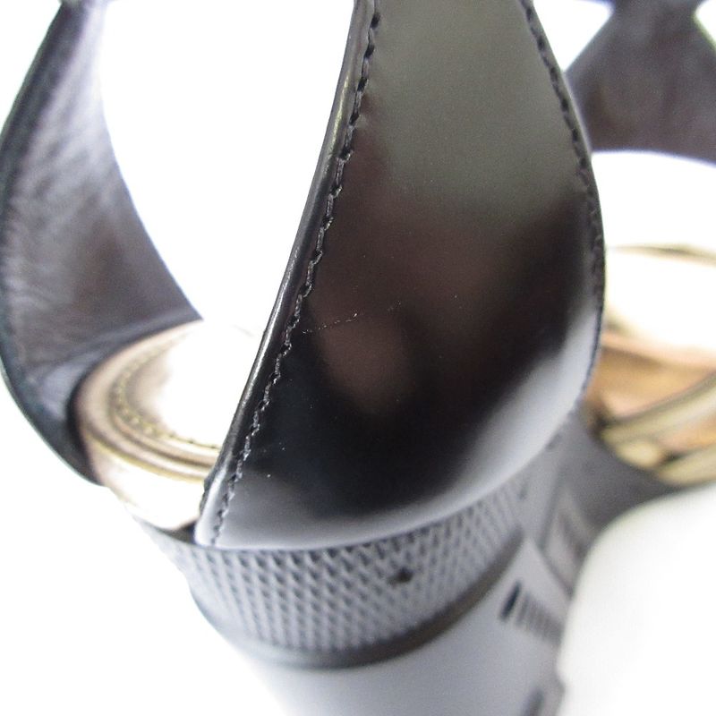 Prada Cross Strap Leather Sandals 36 23cm (9.06in) Gold Color Black Women's Used