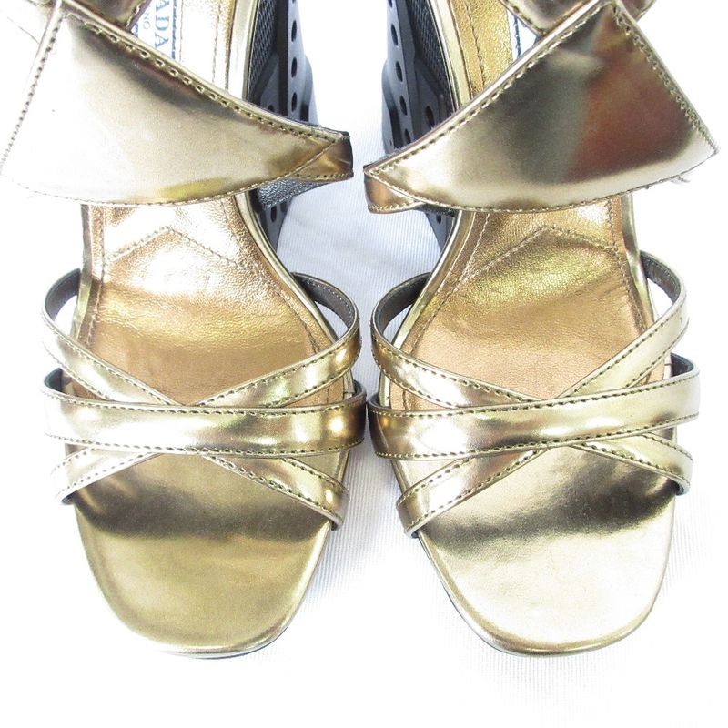 Prada Cross Strap Leather Sandals 36 23cm (9.06in) Gold Color Black Women's Used