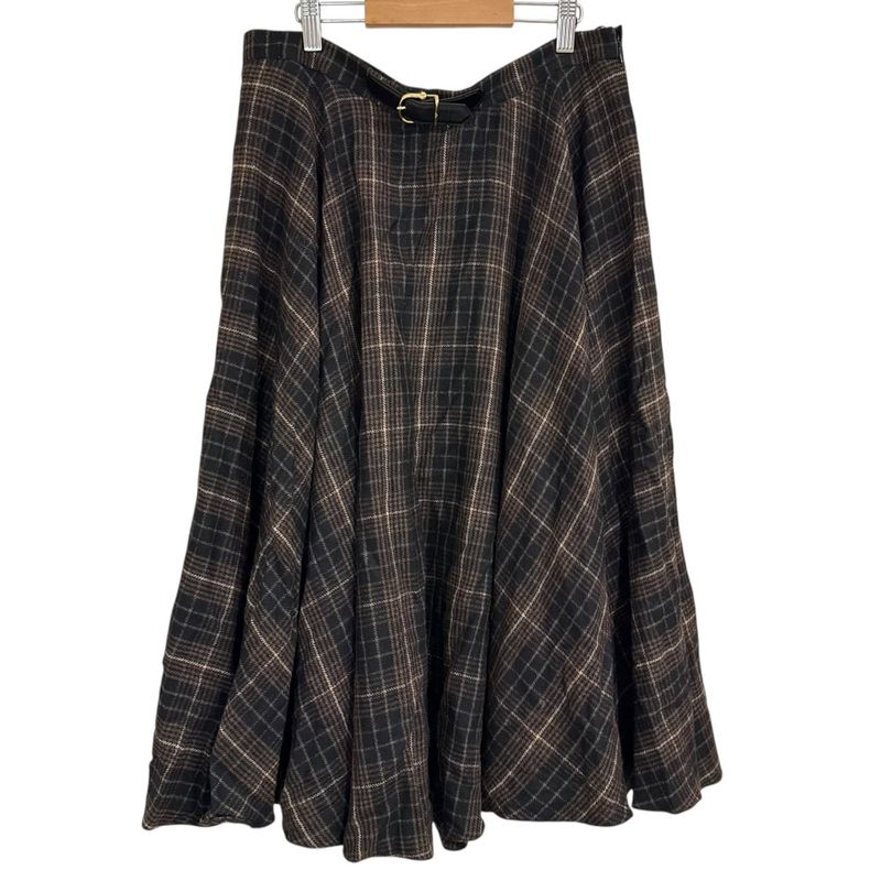 Celine Eddie Period Checked Mimolée Length Flannel Flared Skirt Size 40 Brown