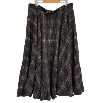 Celine Eddie Period Checked Mimolée Length Flannel Flared Skirt Size 40 Brown