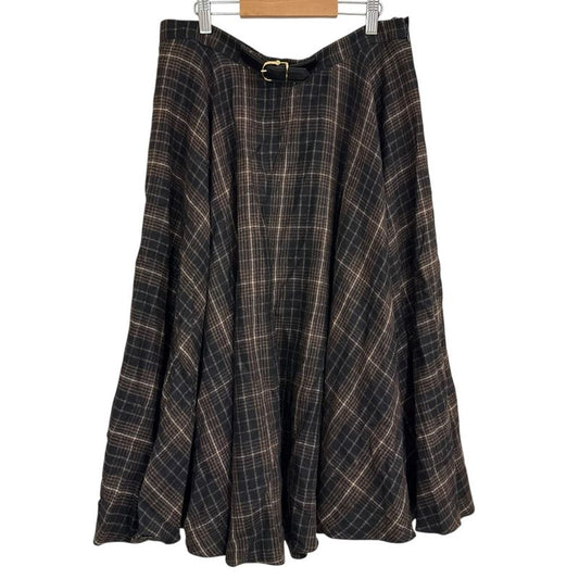 Celine Eddie Period Checked Mimolée Length Flannel Flared Skirt Size 40 Brown