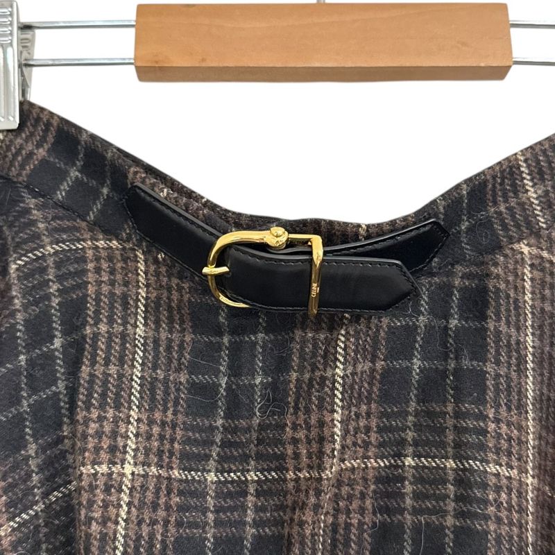 Celine Eddie Period Checked Mimolée Length Flannel Flared Skirt Size 40 Brown