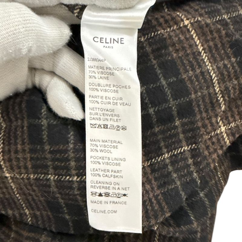 Celine Eddie Period Checked Mimolée Length Flannel Flared Skirt Size 40 Brown