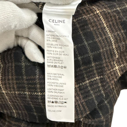 Celine Eddie Period Checked Mimolée Length Flannel Flared Skirt Size 40 Brown