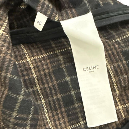 Celine Eddie Period Checked Mimolée Length Flannel Flared Skirt Size 40 Brown