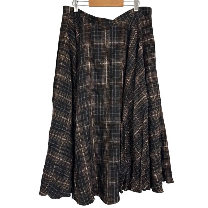 Celine Eddie Period Checked Mimolée Length Flannel Flared Skirt Size 40 Brown