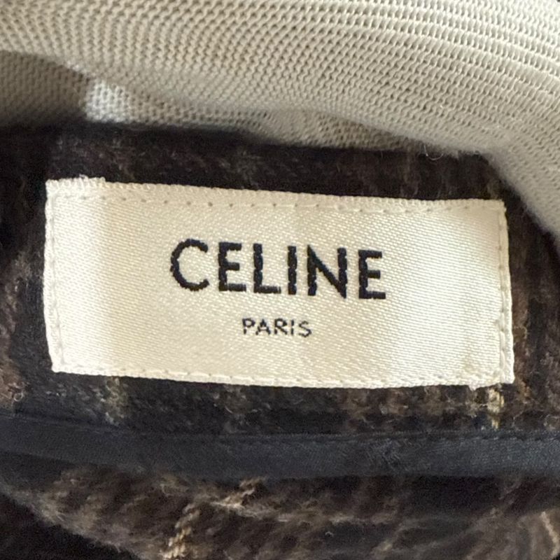 Celine Eddie Period Checked Mimolée Length Flannel Flared Skirt Size 40 Brown