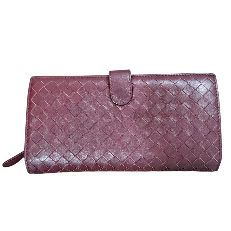 Good Bottega Veneta Intrecciato Fold Long Wallet Long Wallet Unisex Bordeaux
