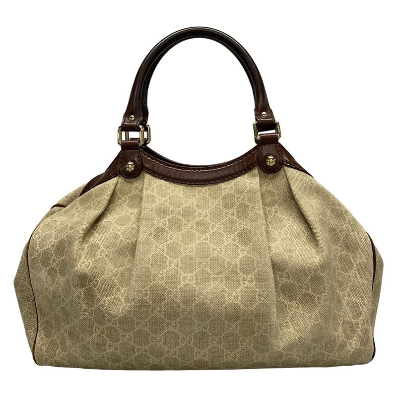 Gucci Tote Bag Sookie 211944 Beige And Dark Brown Linen Leather