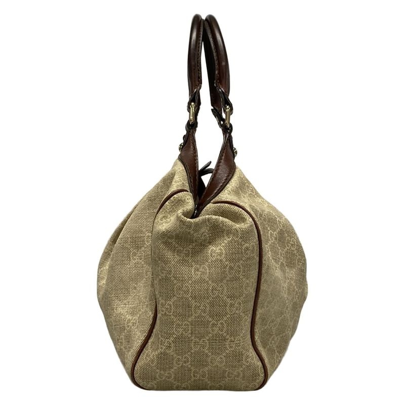 Gucci Tote Bag Sookie 211944 Beige And Dark Brown Linen Leather