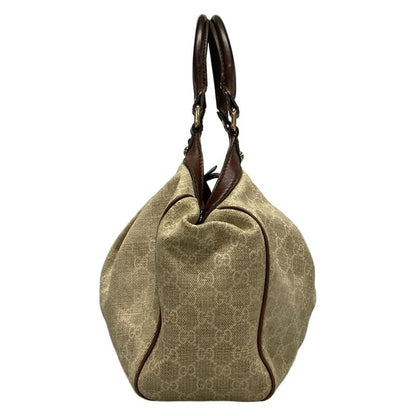 Gucci Tote Bag Sookie 211944 Beige And Dark Brown Linen Leather