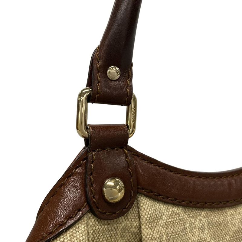 Gucci Tote Bag Sookie 211944 Beige And Dark Brown Linen Leather
