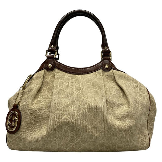 Gucci Tote Bag Sookie 211944 Beige And Dark Brown Linen Leather