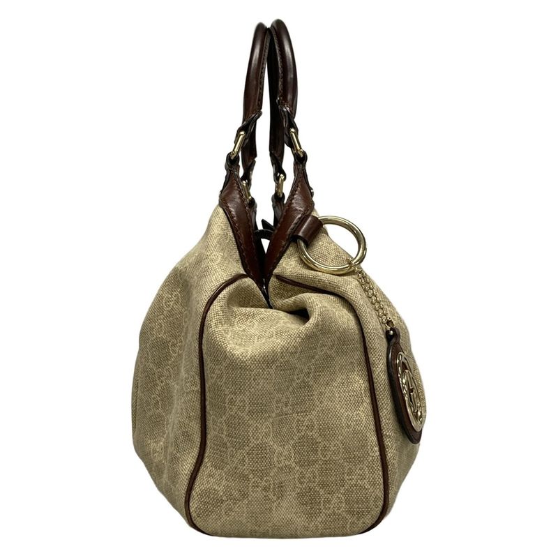 Gucci Tote Bag Sookie 211944 Beige And Dark Brown Linen Leather