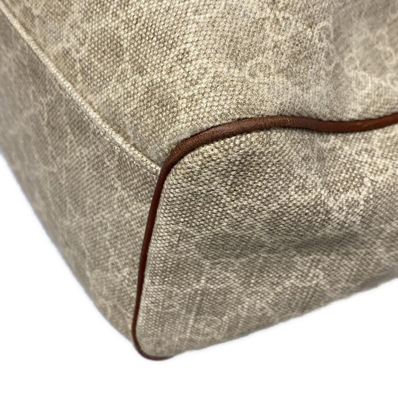 Gucci Tote Bag Sookie 211944 Beige And Dark Brown Linen Leather