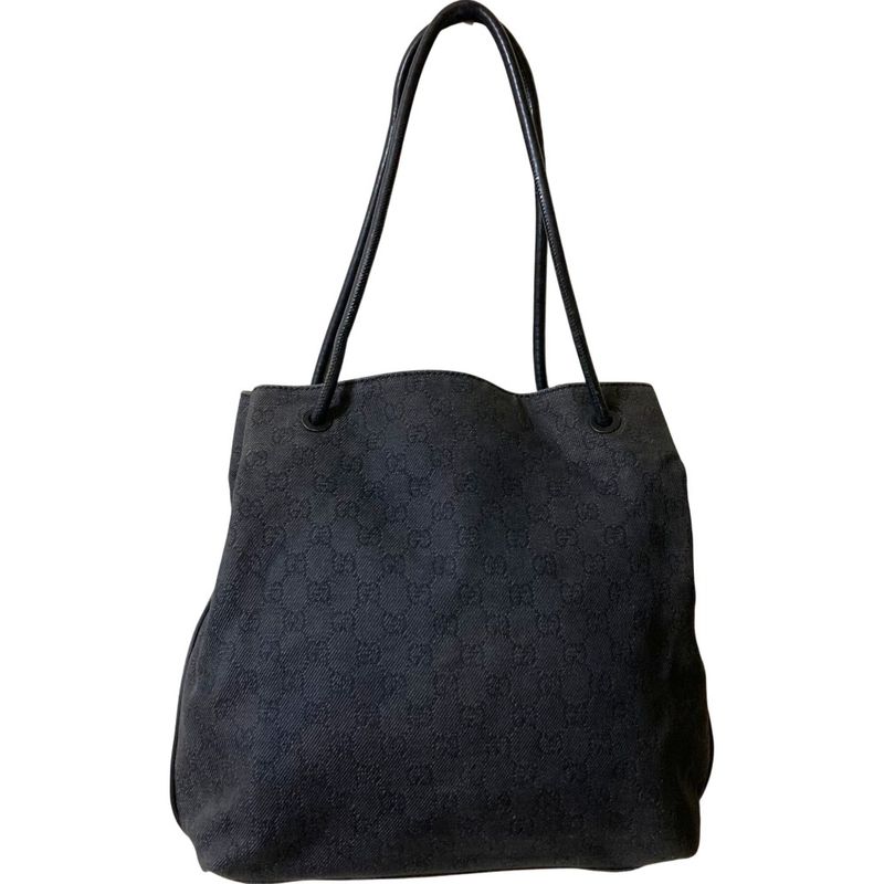 Gucci GG Denim Canvas Leather Handle Tote Bag 101341 Gray Ladies Used