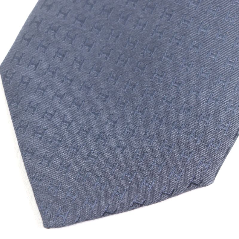 Hermes 038188t Cravate Faconnee Fasone H Silk Tie 100% Marine/bleu With Box