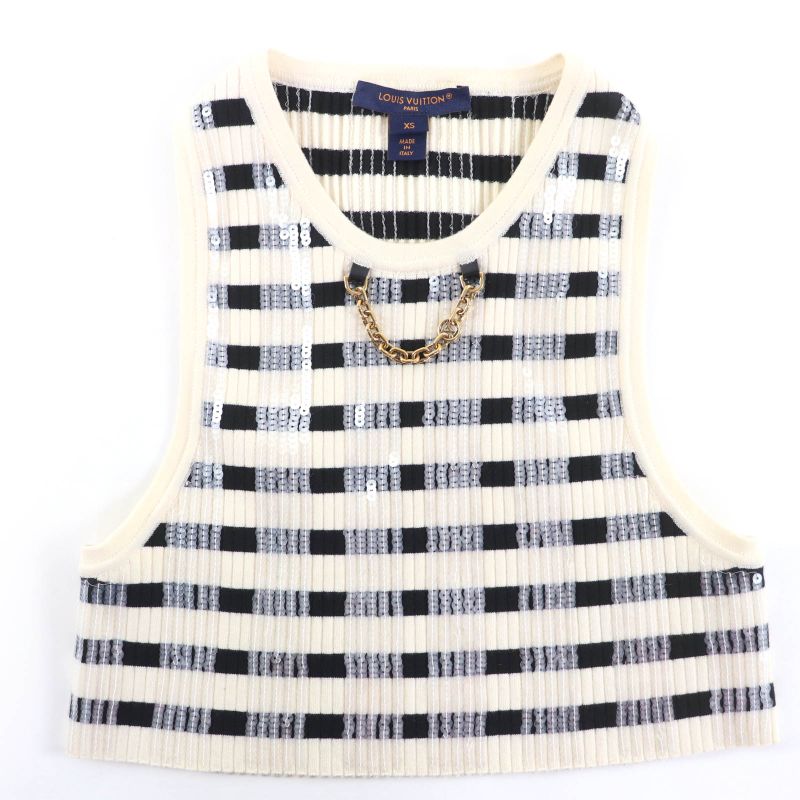 Louis Vuitton 23SS LV Chain Sequined Embellished Cropped Sleeveless Top Ivory
