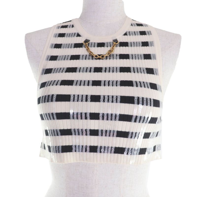 Louis Vuitton 23SS LV Chain Sequined Embellished Cropped Sleeveless Top Ivory